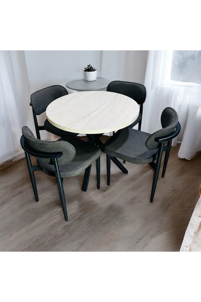 Modern Style Home Yeliz Mutfak Masa Takımı 4 Kişilik Sarı Mermer Desenli