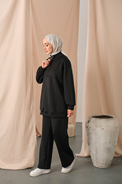 LOCCO Γυναικείο κοστούμι με μισό φερμουάρ μαύρο