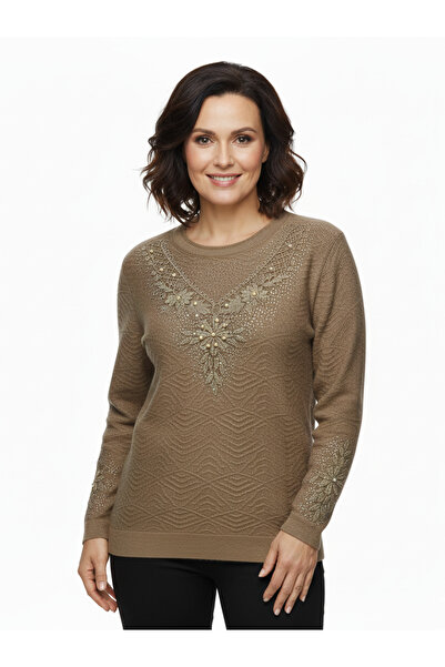 Oppland Γυναικείο χειμερινό πουλόβερ με λαιμόκοψη από βαμβακερό καρδέλεν πλεκ...