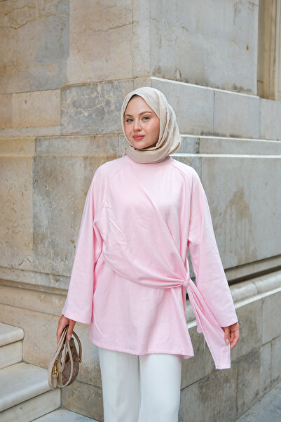 LOCCO Kadın Yandan Şallı Tunik Pembe