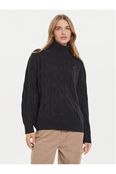 Tommy Hilfiger Pulover cu guler înalt pentru femei WW0WW43102 negru