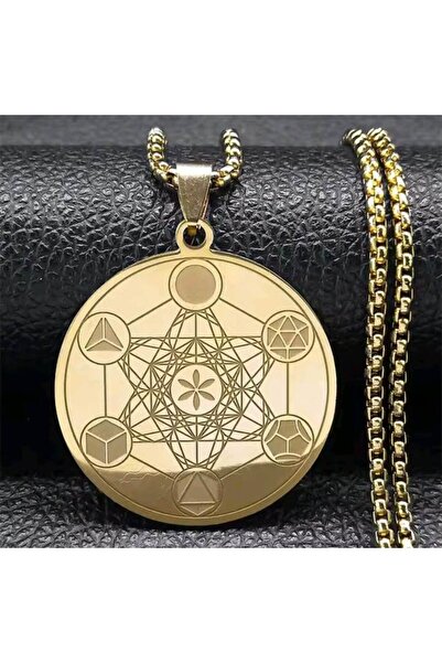 Alsade Metatron Küp Yaşam Meleği Çelik Madalyon Kolye