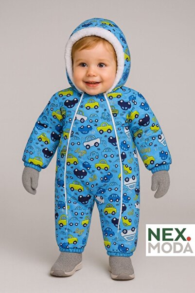 Nex Moda Erkek Bebek Çocuk Kapüşonlu Fermuarlı İçi Peluş Astronot Kozmonot Tulum