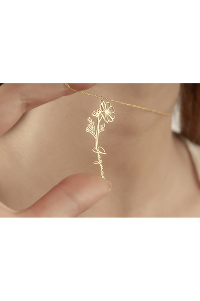 DIZY SILVER Doğum Çiçeği Kolyesi, Kişiye Özel İsimli Altın Kaplama Zarif Takı...