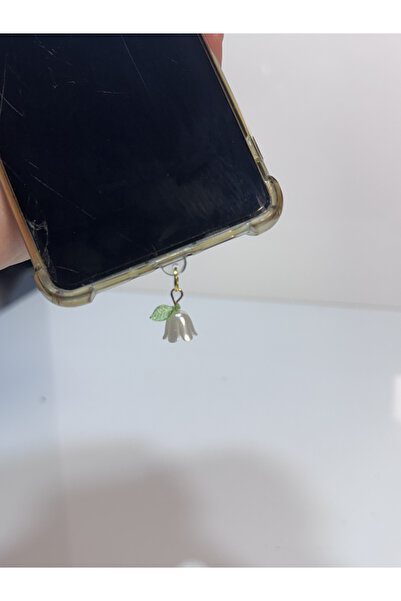 aysequlce beyaz çiçek telefon charmı toz koruma type c model - samsung-redmi ve iphone 15 ve üzeri için uygun