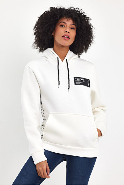 Superlife Γυναικείο φούτερ με κουκούλα άνετο και ελαστικό με εσωτερικό φλις 3 κλωστών Tokyo B με τύπωμα sweatShirt spr24swk05