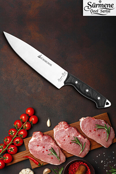 SÜRMENOX Sürmene Serisi Sivri Mutfak Şef Bıçak Et Ekmek Sebze Salata Şef Bıçağı Siyah Verzalit Sap HDS-145