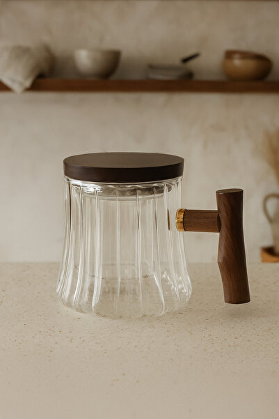 Kitchen Life Чаша за чай с капак от акациево дърво и сито от боросиликатно стъкло, 400 мл