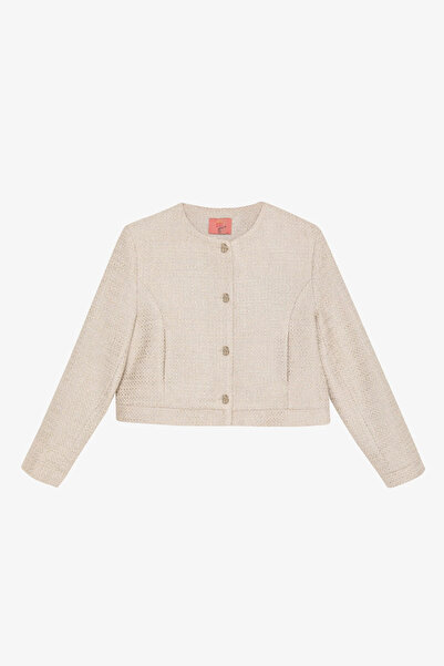 Myra Yuvarlak Yaka Düğmeli Tüvit Ceket Bej