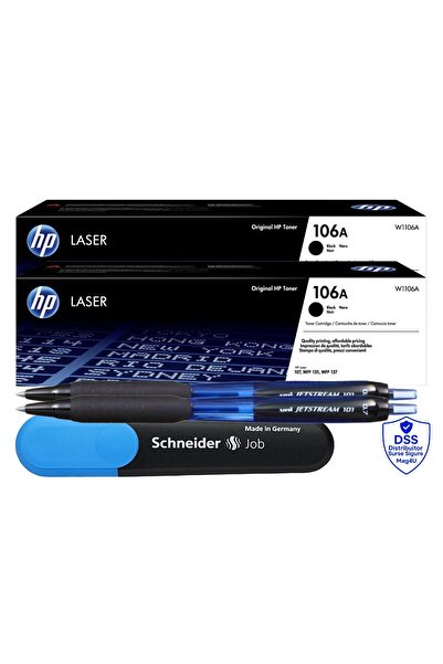 HP Original HP(106) 2xW1106A Black Toner Cartridge Set 2x1000 pages, 2xPix Jestream and Textmarker Schneid