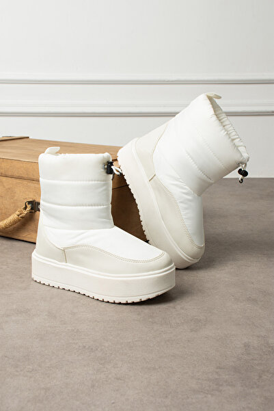 Genel Markalar Kalın Tabanlı Rahat Kışlık Dayanıklı Kumaş Krem Kar Botu