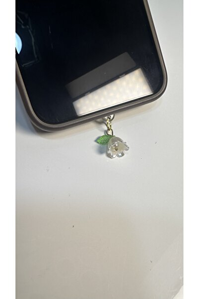 aysequlce beyaz çiçek telefon charmı toz koruma type c model - samsung-redmi ve iphone 15 ve üzeri için uygun