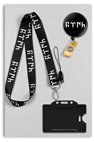 Mia Aurora Siyah Göktürk Türkçü 3 lü Set Boyun Askı İpi Yoyo Yatay Kartlık SG...