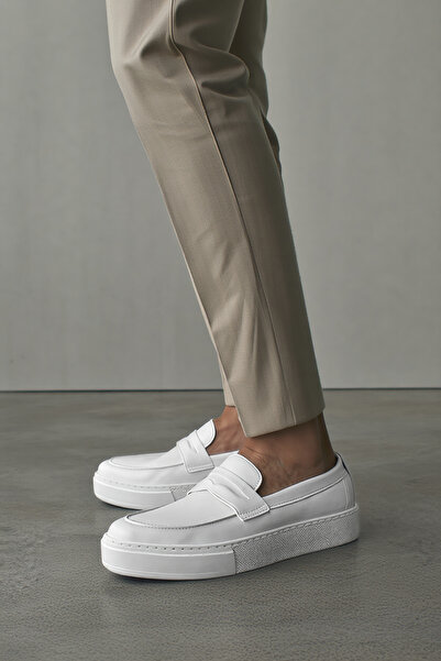 BASOLES Men's Classic Shoes, White Loafer Casual Moccasin Shoes