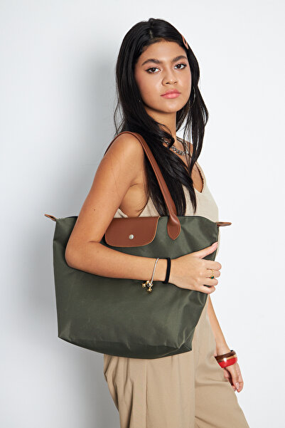 Madame Folding Zippered Large Size Women's Hand and Shoulder Bag Green