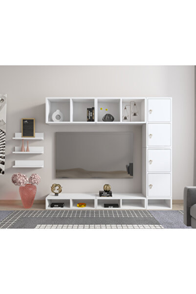 Nettrends TV Ünitesi Kapaklı Dolaplı Çok Katlı Duvara Monte Raflı Ayaksız 164...