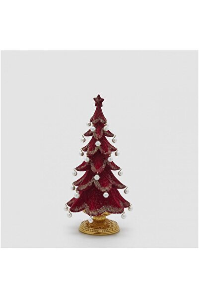 BraziPremium By OLLMA Christmas decoration, Christmas tree model with pearls and glitter, 36x19 cm, burgundy