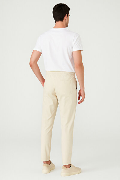 NEOWEAR Erkek Premium Kalite Beli Lastikli Bağcıklı Jogger Krem Pantolon Rahat Kesim Yan Cepli