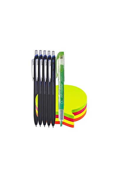 PENAC Set Premium 5 Pixuri X-Beam cu grip, mecanism retractabil– Negru, Scriere Albastra, Textmark