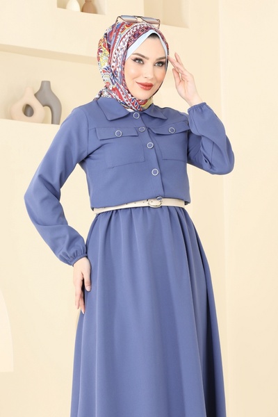 ModaMerve Cep Detaylı Etekli Takım 23005UKB139-MS İndigo