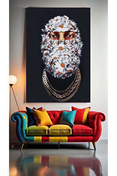 özkacar PAPATYA MASK V1 Tablou pe pânză pentru decorarea casei, perete, salon...