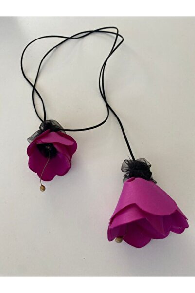OEM Colier cu 2 flori mov, boboc si inflorit, cu snur din imitatie piele