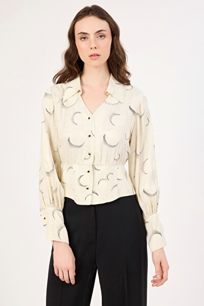 FEVER Desenli geniş manşetli viskon gömlek