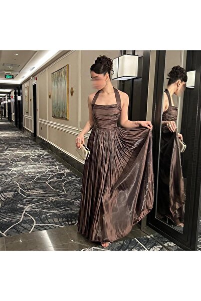 Riva Sexy brown crinkle pleated dress