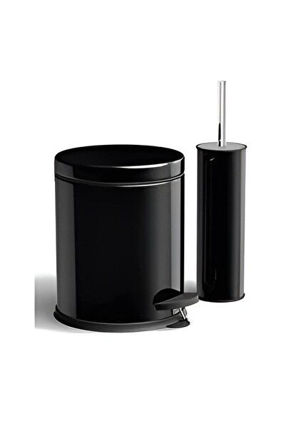 Zethome طقم حمام أسود مكون من قطعتين (سلة مهملات - فرشاة مرحاض)