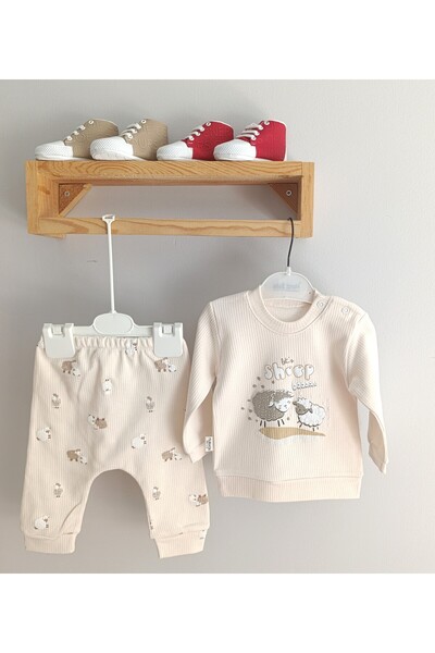 NURHAS BEBE Nurhas Erkek Bebek Kuzu Desenli 2 li Takım