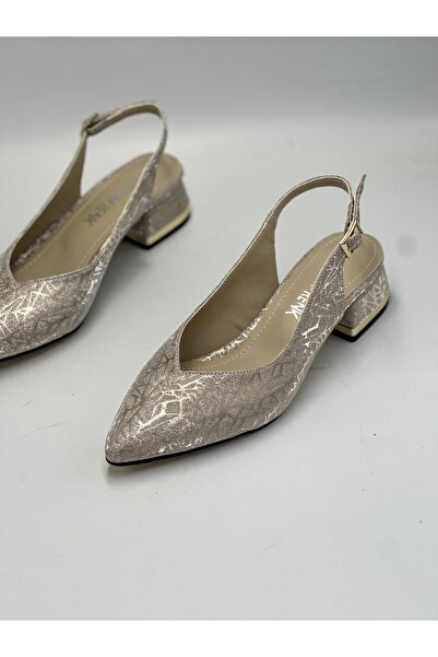 GÜLERSHOES Гарантовані туфлі з гострим носком, відкритою задньою частиною, застібкою ззаду, золотим атласним візерунком, розміри 36-37-38-39-40.