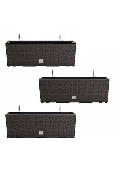 Prosperplast Set 3 jardiniere cu suport metalic, imitatie ratan, maro, 58x18x19.5 cm, Rato Case W