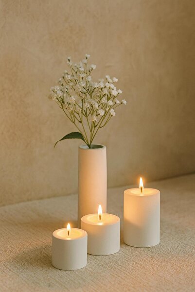 Liva Home Life Dekoratif 3lü Beton Mumluk Tealight 3-5-7 cm