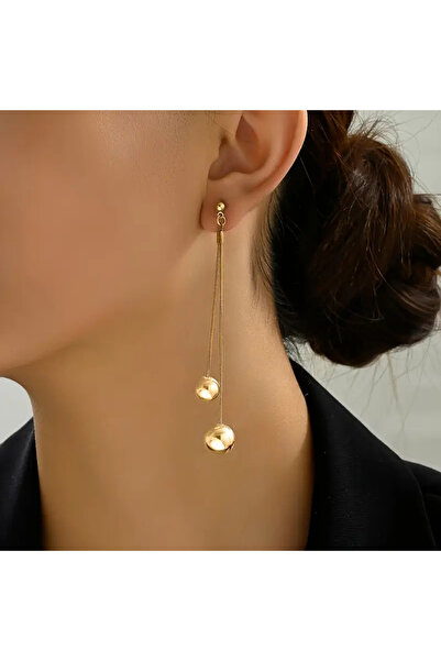 begüm jewelery ALTIN TONLARINDA UCU TOPLARLA SÜSLÜ SALLANTILI TASARIM KÜPE