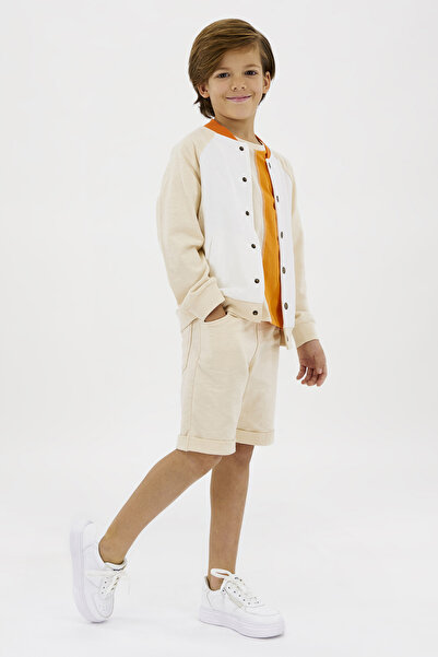 Panço Erkek Ecru Örme Kolej Yaka Ceket