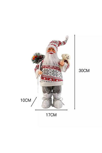 Flippy Χριστουγεννιάτικο Διακοσμητικό Φιγούρα, Flippy, Άγιος Βασίλης με Λουλούδια και Αρκούδα, 30 x 17 x 10 εκ., Κόκκινο/Γκρι