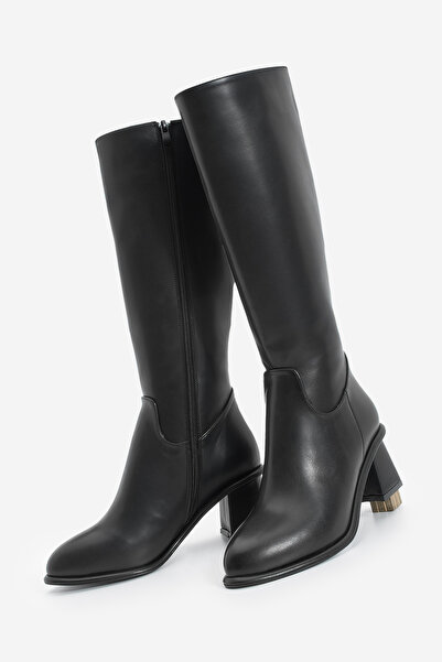 Marjin Women's Thick Heeled Warm Lined Heeled Boots Socite Black