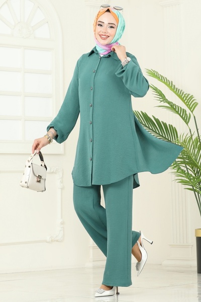 ModaMerve Arkadan Fermuarlı Tesettür Takım 2717SL432-MS Koyu Mint