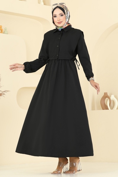 ModaMerve Yelekli Terikoton Elbise Takım 3059KTR750-MS Siyah