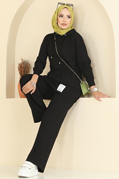 ModaMerve Kapşon Detaylı Modal Takım 2730SL432-MS Siyah