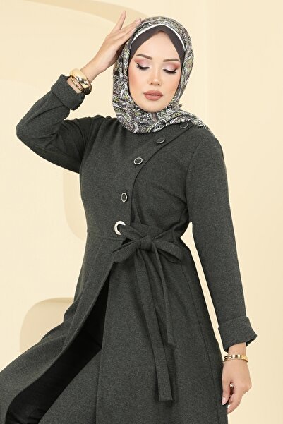 ModaMerve Düğme Detay Yırtmaçlı Tivit Takım 2729SL432-MS Haki