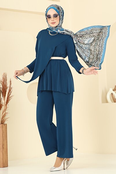 ModaMerve Asimetrik Kesim Sandy Takım 6026UZ662-MS Petrol