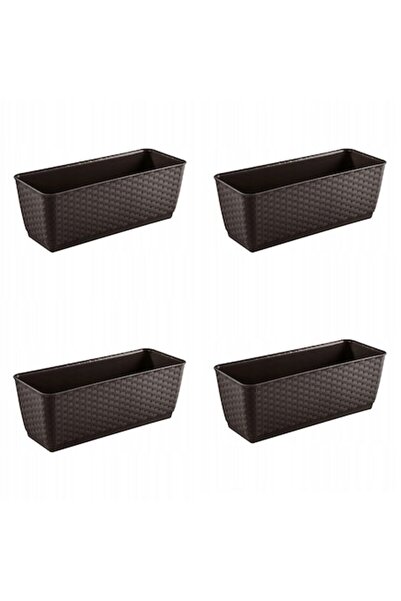 Prosperplast Set 4 jardiniere decorative, Prosperplast, imitatie ratan, maro, 49,2x17,2x17,4 cm