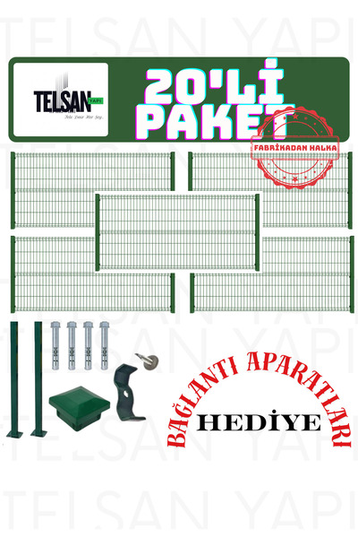 TELSAN YAPI 20’li Panel Çit PAKETİ /20 Panel 21 Direk ve Bağlantı Elemanları