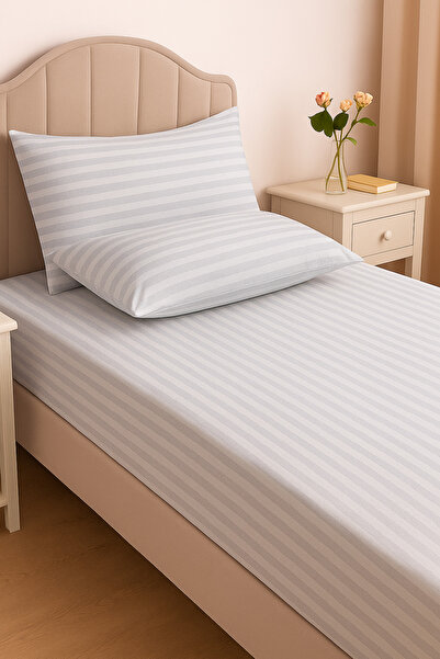 OGİ HOME Lena Cotton Satin Fitted Sheet Set Single Size Light Gray