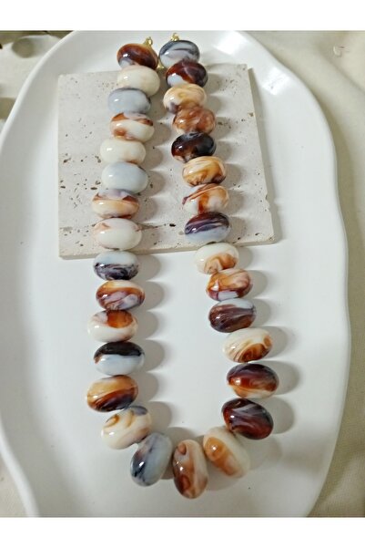 mos&more Marka Kolye, Kahve Alacalı İri Boncuklu Şık Kadın Kolye