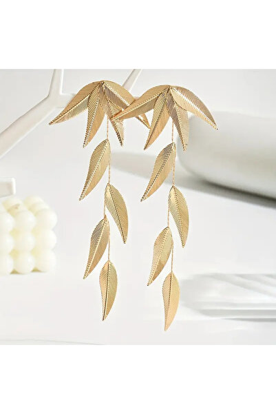 begüm jewelery ALTIN TONLU SARKAN YAPRAK DESEN TASARIM KÜPE