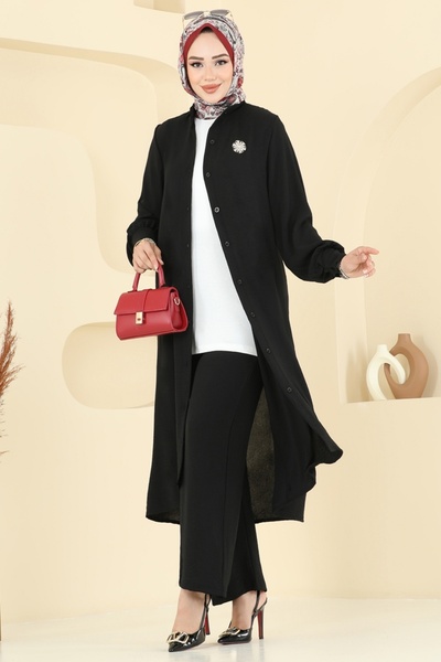 ModaMerve Önden Düğmeli Üçlü Takım 6011UZ662-MS Siyah