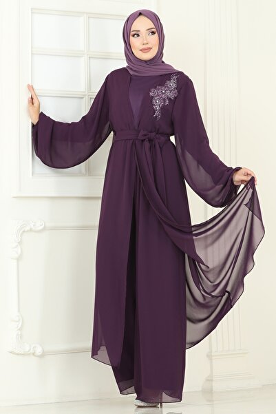 ModaMerve Güpür Detaylı İkili Takım 8113AB368-MS Mürdüm