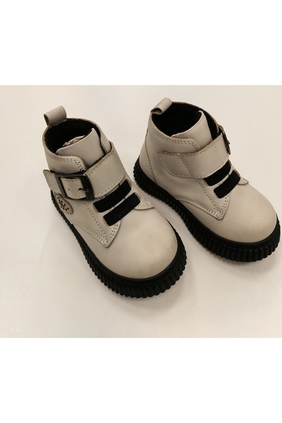 TİNY WORD KIDS COLLECTİON Girl's Cream Leather Heart Embroidered Stone Boots